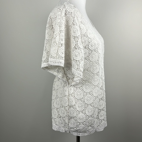 JM Collection Open Crochet Angel Sleeve Top Size M Cottage Boho Hippie Festival - Picture 5 of 13